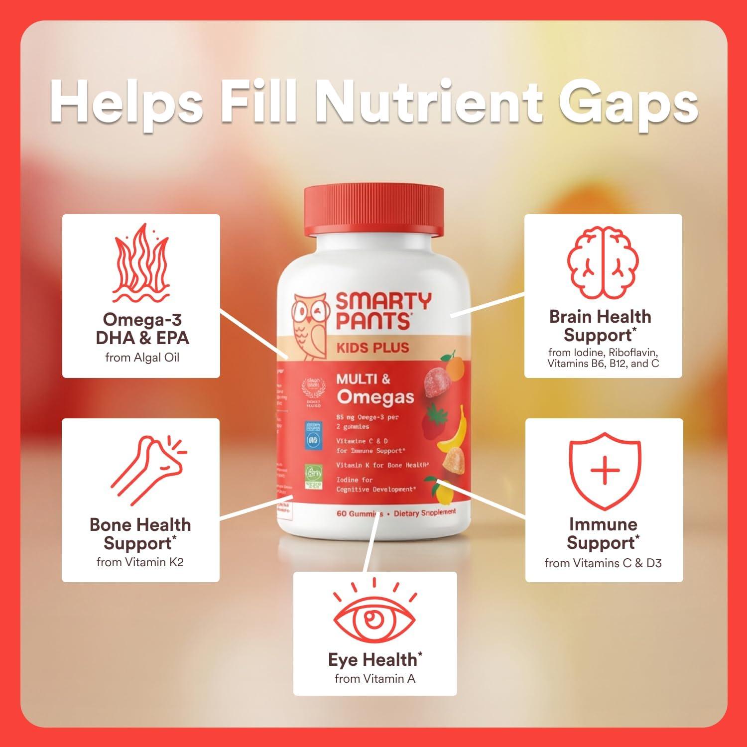 image:imageSmartyPants Kids Multivitamin Gummies with Omega 3 DHAEPA Vitamins D3 C B12 B6 A K and Zinc Gluten Free Clean Label Three Fruit Flavors 60 Gummies 30 Day SupplyThree Fruit NEW