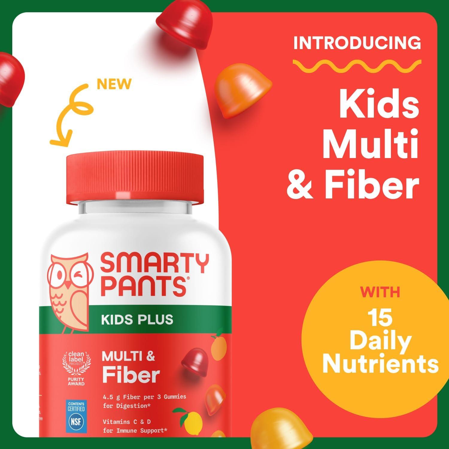 image:imageSmartyPants Kids Multivitamin amp Fiber Gummies Prebiotic Fiber to Support Kids Digestion with Vitamin D3 C Vitamin B12 B6 A Zinc Biotin Folate Three Fruit Flavors 90 Count 30 Day SupplyNew Formula