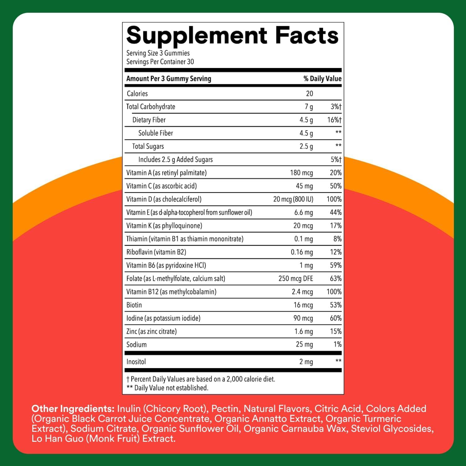 image:imageSmartyPants Kids Multivitamin amp Fiber Gummies Prebiotic Fiber to Support Kids Digestion with Vitamin D3 C Vitamin B12 B6 A Zinc Biotin Folate Three Fruit Flavors 90 Count 30 Day SupplyNew Formula