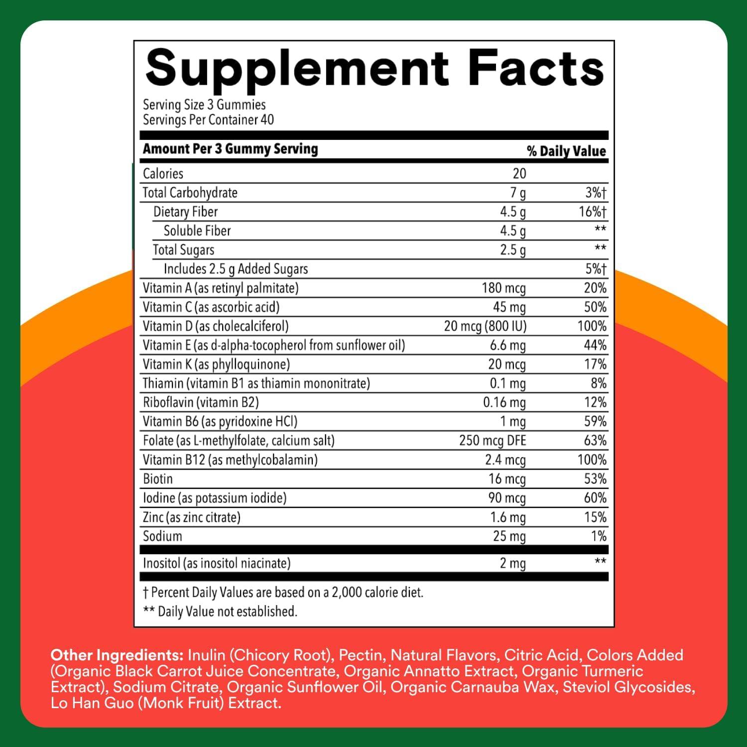 image:imageSmartyPants Kids Multivitamin amp Fiber Gummies Prebiotic Fiber to Support Kids Digestion with Vitamin D3 C Vitamin B12 B6 A Zinc Biotin Folate Three Fruit Flavors 90 Count 30 Day SupplyNew Formula