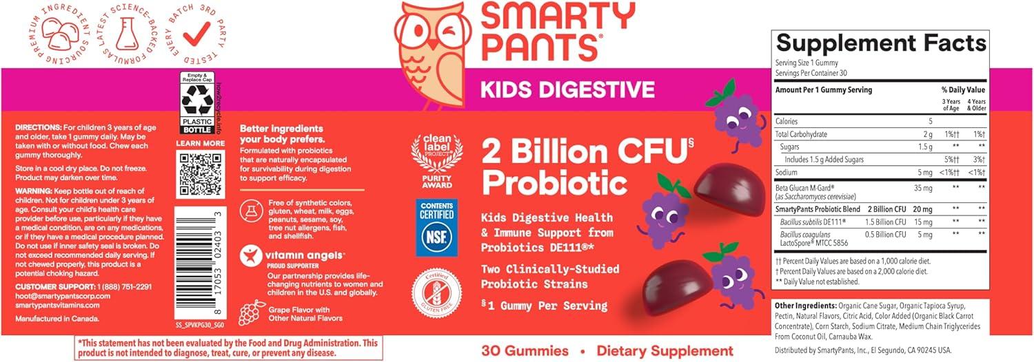 image:imageSmartyPants Kids Probiotic amp Prebiotic Gummies for Digestive Health Gut Health Supplement Clinically Studied Prebiotic for Immune Support Strawberry 60 Count 30 Day Supply1 Count Pack of 1