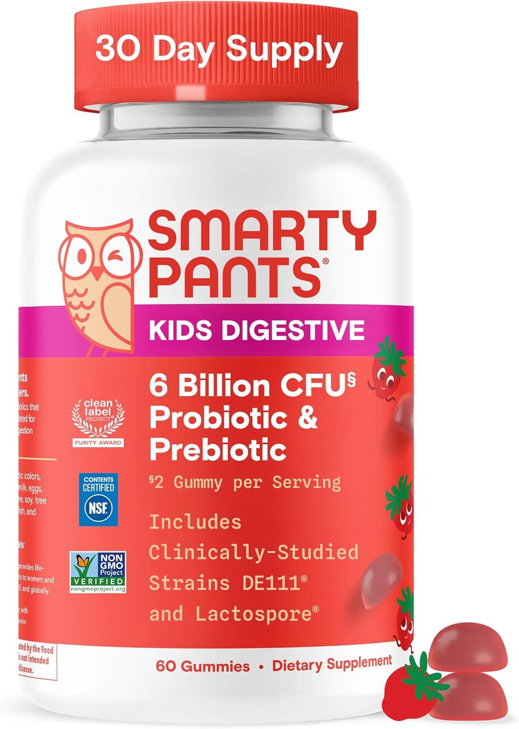 image:imageSmartyPants Kids Probiotic amp Prebiotic Gummies for Digestive Health Gut Health Supplement Clinically Studied Prebiotic for Immune Support Strawberry 60 Count 30 Day Supply1 Count Pack of 1