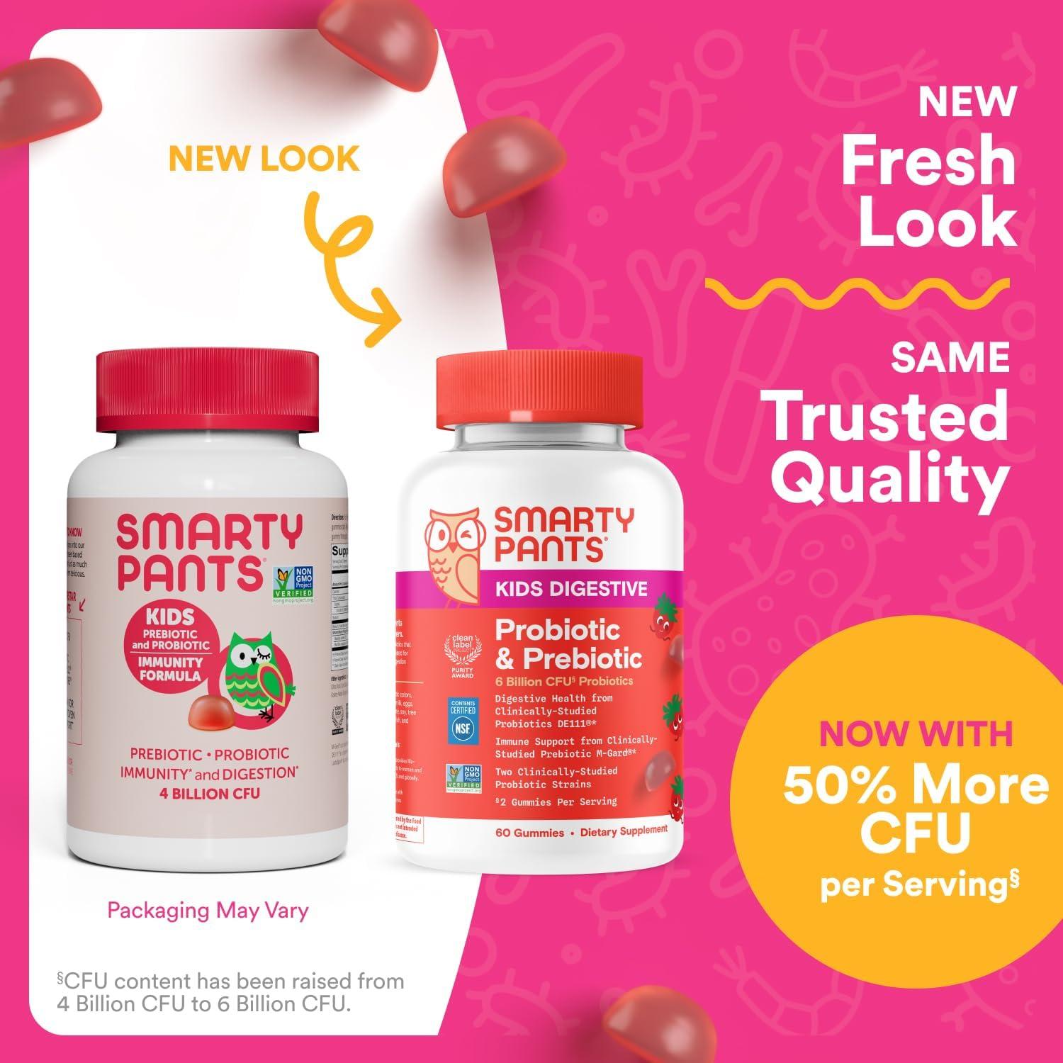 image:imageSmartyPants Kids Probiotic amp Prebiotic Gummies for Digestive Health Gut Health Supplement Clinically Studied Prebiotic for Immune Support Strawberry 60 Count 30 Day Supply1 Count Pack of 1