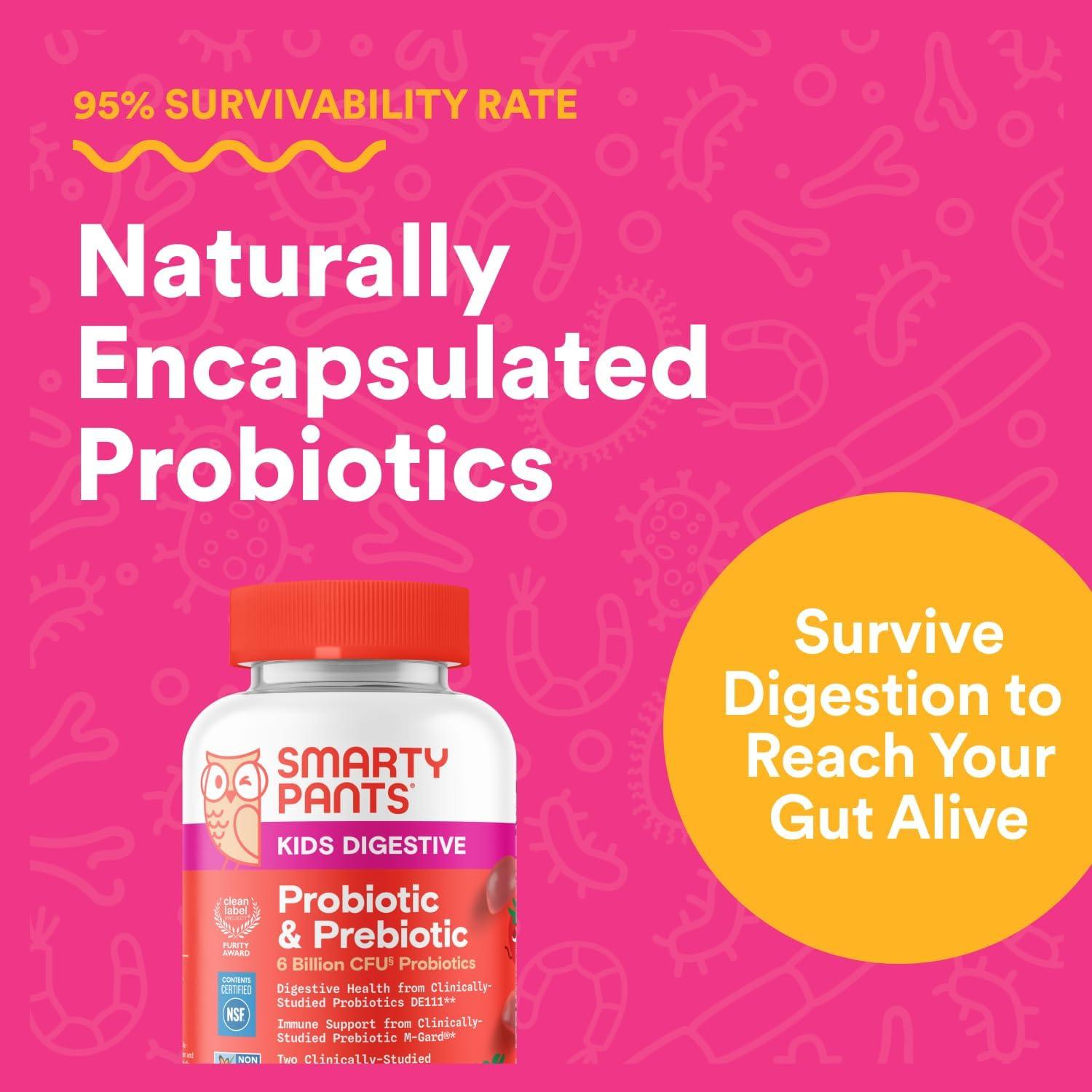 image:imageSmartyPants Kids Probiotic amp Prebiotic Gummies for Digestive Health Gut Health Supplement Clinically Studied Prebiotic for Immune Support Strawberry 60 Count 30 Day Supply1 Count Pack of 1