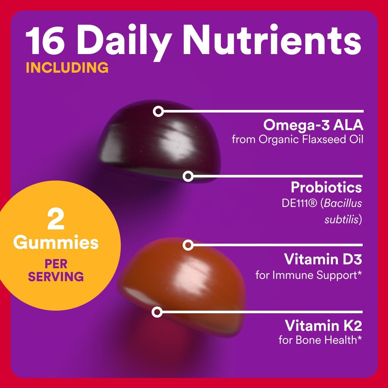 image:imageSmartyPants Organic Toddler Multivitamin Gummies Probiotics Omega 3 ALA Vitamin D3 C Vitamin B12 B6 A K amp Zinc Beta Carotene Gluten Free Three Fruit Flavors 60 Count 30 Day Supply60 Count Pack of 1