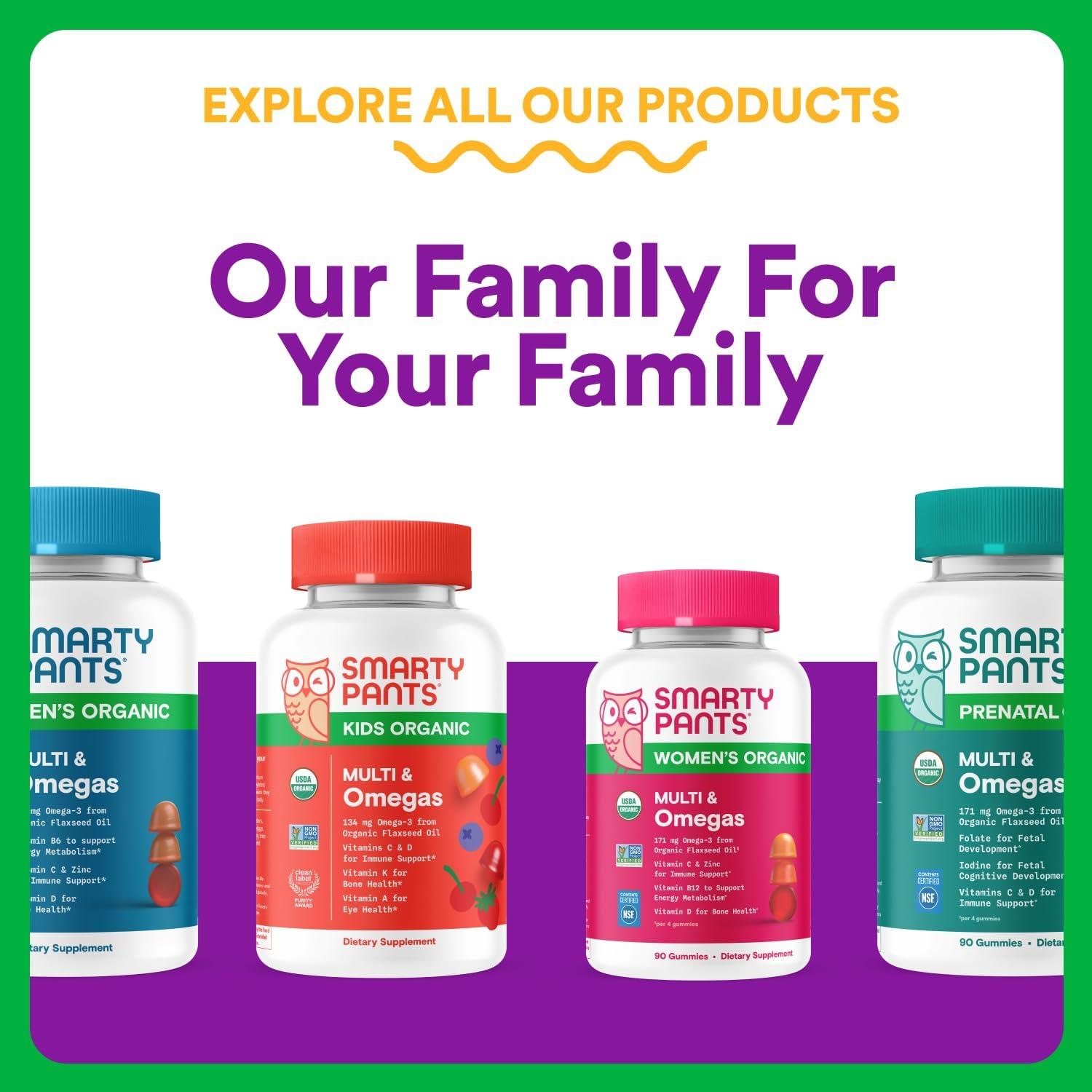 image:imageSmartyPants Organic Toddler Multivitamin Gummies Probiotics Omega 3 ALA Vitamin D3 C Vitamin B12 B6 A K amp Zinc Beta Carotene Gluten Free Three Fruit Flavors 60 Count 30 Day Supply1 Count Pack of 1