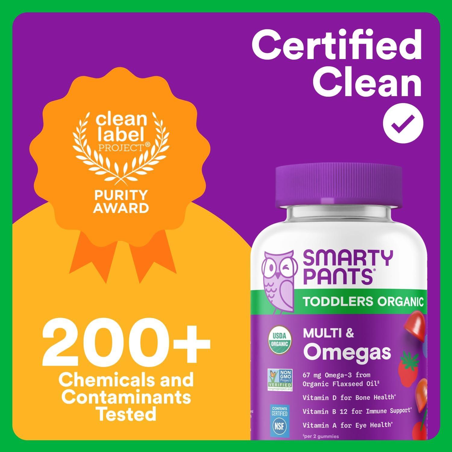 image:imageSmartyPants Organic Toddler Multivitamin Gummies Probiotics Omega 3 ALA Vitamin D3 C Vitamin B12 B6 A K amp Zinc Beta Carotene Gluten Free Three Fruit Flavors 60 Count 30 Day Supply1 Count Pack of 1