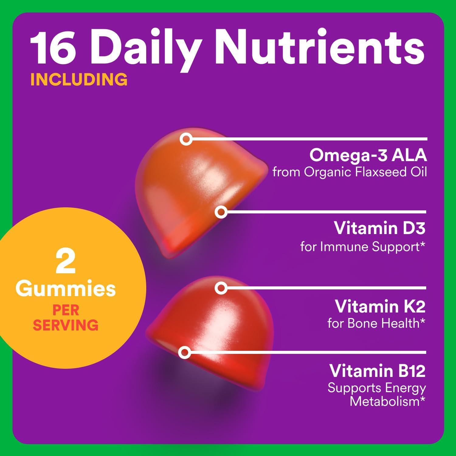 image:imageSmartyPants Organic Toddler Multivitamin Gummies Probiotics Omega 3 ALA Vitamin D3 C Vitamin B12 B6 A K amp Zinc Beta Carotene Gluten Free Three Fruit Flavors 60 Count 30 Day Supply1 Count Pack of 1