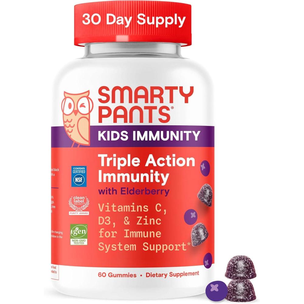 image:imageSmartyPants Kids Immunity Elderberry Gummies Kids Immune Support Supplement Vitamin C Vitamin D Vitamins B6 amp B12 and Zinc Gluten Free Elderberry Flavor 60 Count 30 Day SupplyImmunity