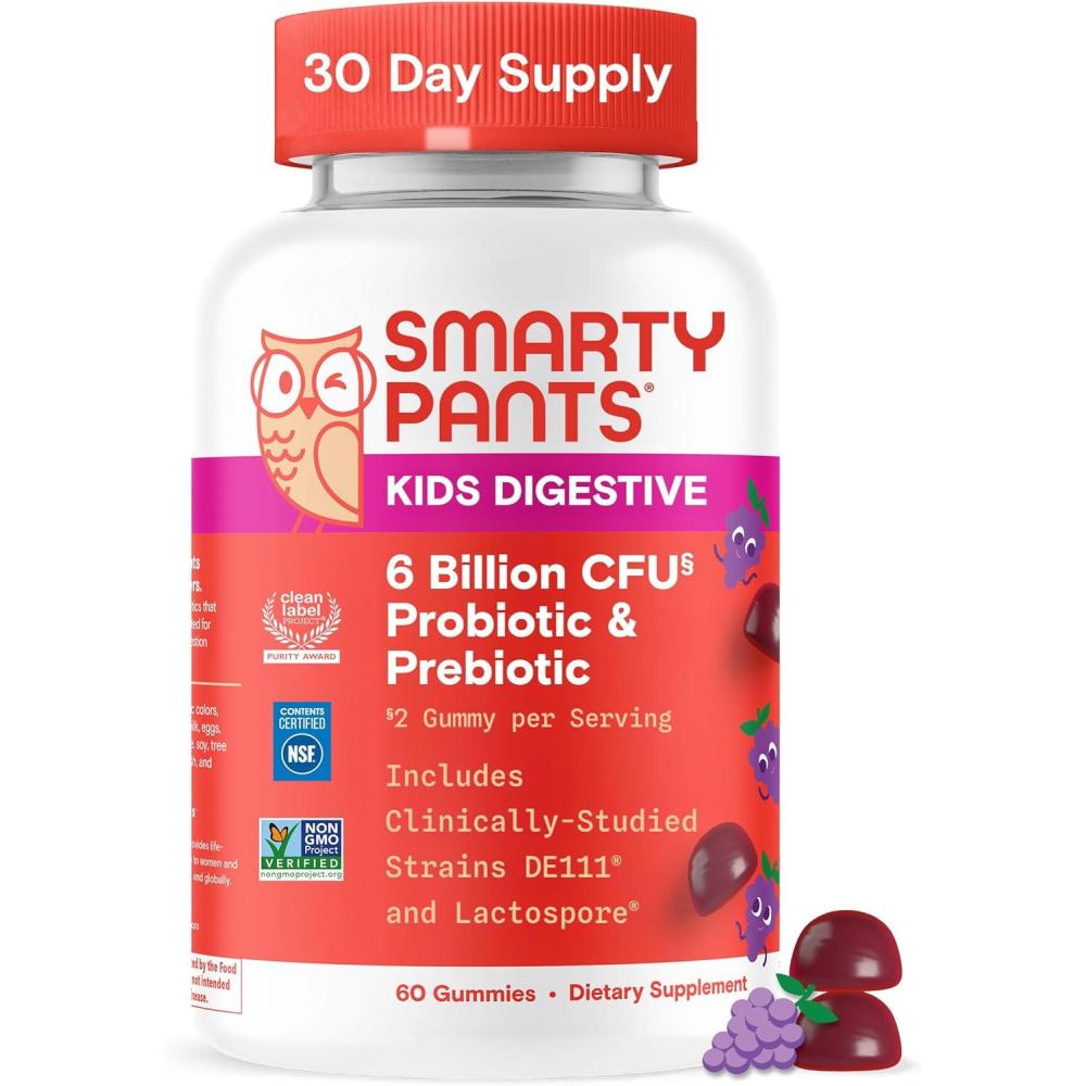 image:imageSmartyPants Kids Probiotic amp Prebiotic Gummies for Digestive Health Gut Health Supplement Clinically Studied Prebiotic for Immune Support Strawberry 60 Count 30 Day Supply60 Count Pack of 1