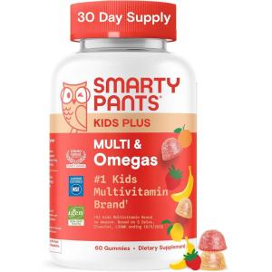 SmartyPants Kids Multivitamin Gummies with Omega 3 DHA/EPA, Vitamins D3, C, B12, B6, A, K, and Zinc, Gluten Free, Clean Label, Three Fruit Flavors, 60 Gummies (30 Day Supply)(Three Fruit NEW)