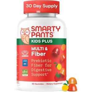 SmartyPants Kids Multivitamin & Fiber Gummies: Prebiotic Fiber to Support Kids Digestion with Vitamin D3, C, Vitamin B12, B6, A, Zinc, Biotin, Folate, Three Fruit Flavors, 90 Count (30 Day Supply)(New Formula)
