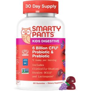 SmartyPants Kids Probiotic & Prebiotic Gummies for Digestive Health: Gut Health Supplement, Clinically Studied Prebiotic for Immune Support, Strawberry, 60 Count (30 Day Supply)(60 Count (Pack of 1))