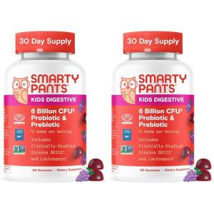 SmartyPants Kids Probiotic & Prebiotic Gummies for Digestive Health: Gut Health Supplement, Clinically Studied Prebiotic for Immune Support, Strawberry, 60 Count (30 Day Supply)(60 Count (Pack of 2))