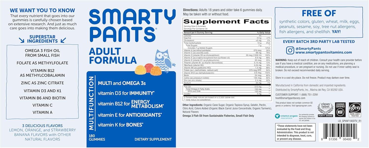 image:imageSmartyPants Adult Sleep Gummies with Melatonin Magnesium amp LTheanine DrugFree NonHabit Forming Sleep Aid FastActing Blueberry BlackBerry Flavor 60 CountAdult Multivitamin