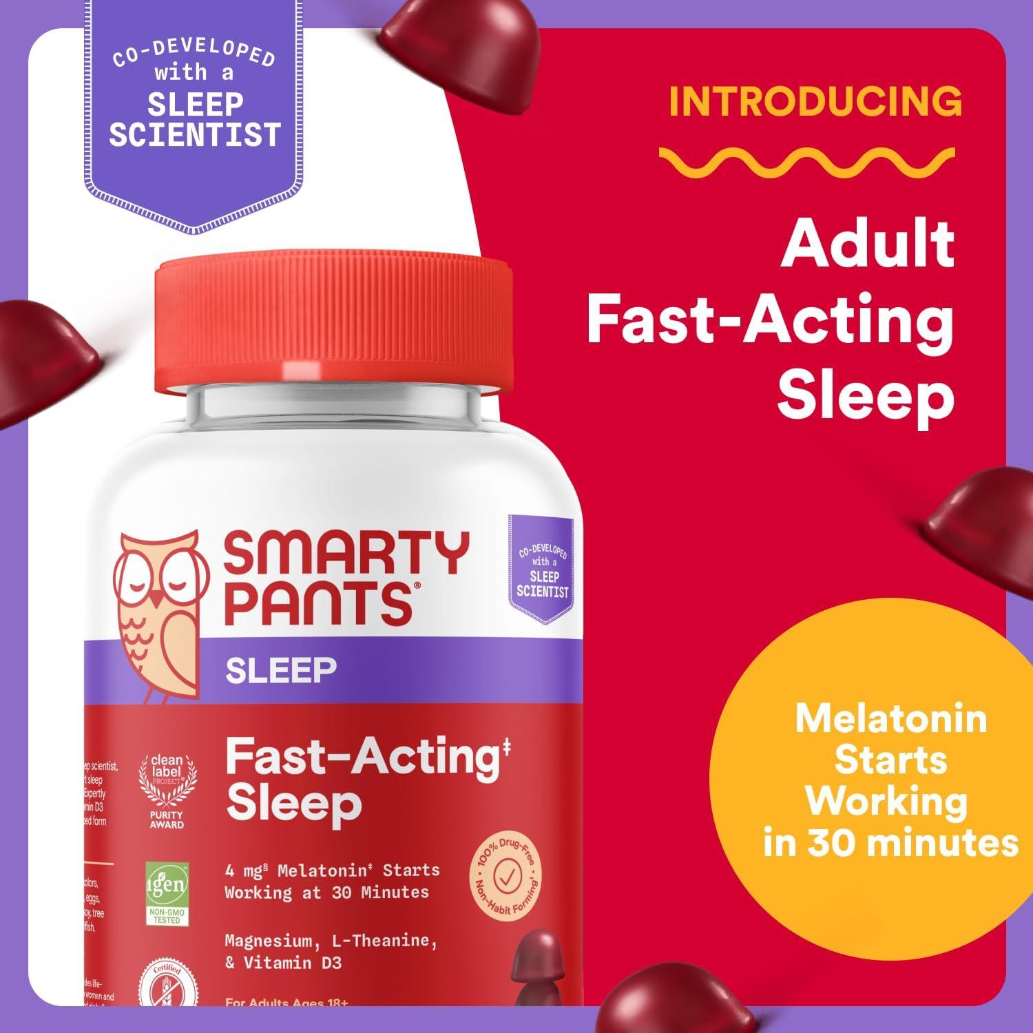 image:imageSmartyPants Adult Sleep Gummies with Melatonin Magnesium amp LTheanine DrugFree NonHabit Forming Sleep Aid FastActing Blueberry BlackBerry Flavor 60 CountAdult Sleep Gummies