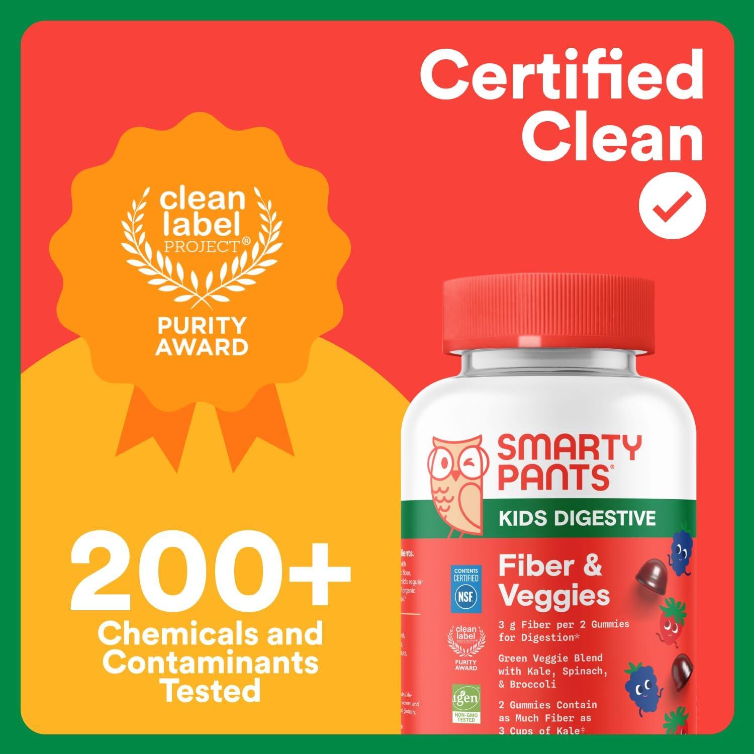 image:imageSmartyPants Kids Fiber amp Veggies Prebiotic Fiber Gummies for Kids Fiber Supplement with Inulin Organic Green Veggie Blend Vegan Gluten Free Mixed Berry Flavor 60 Count 30 Day SupplyFiber Veggies