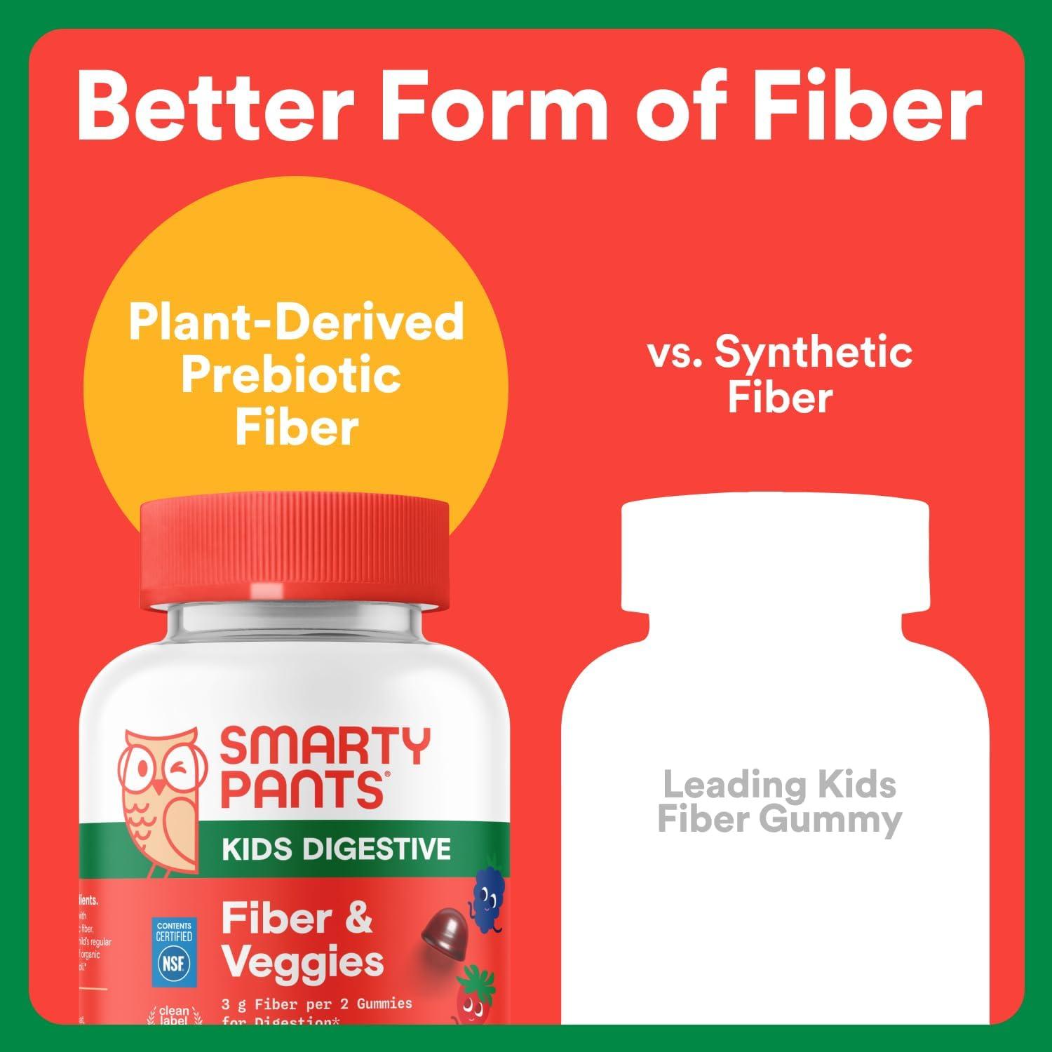 image:imageSmartyPants Kids Fiber amp Veggies Prebiotic Fiber Gummies for Kids Fiber Supplement with Inulin Organic Green Veggie Blend Vegan Gluten Free Mixed Berry Flavor 60 Count 30 Day SupplyFiber Veggies