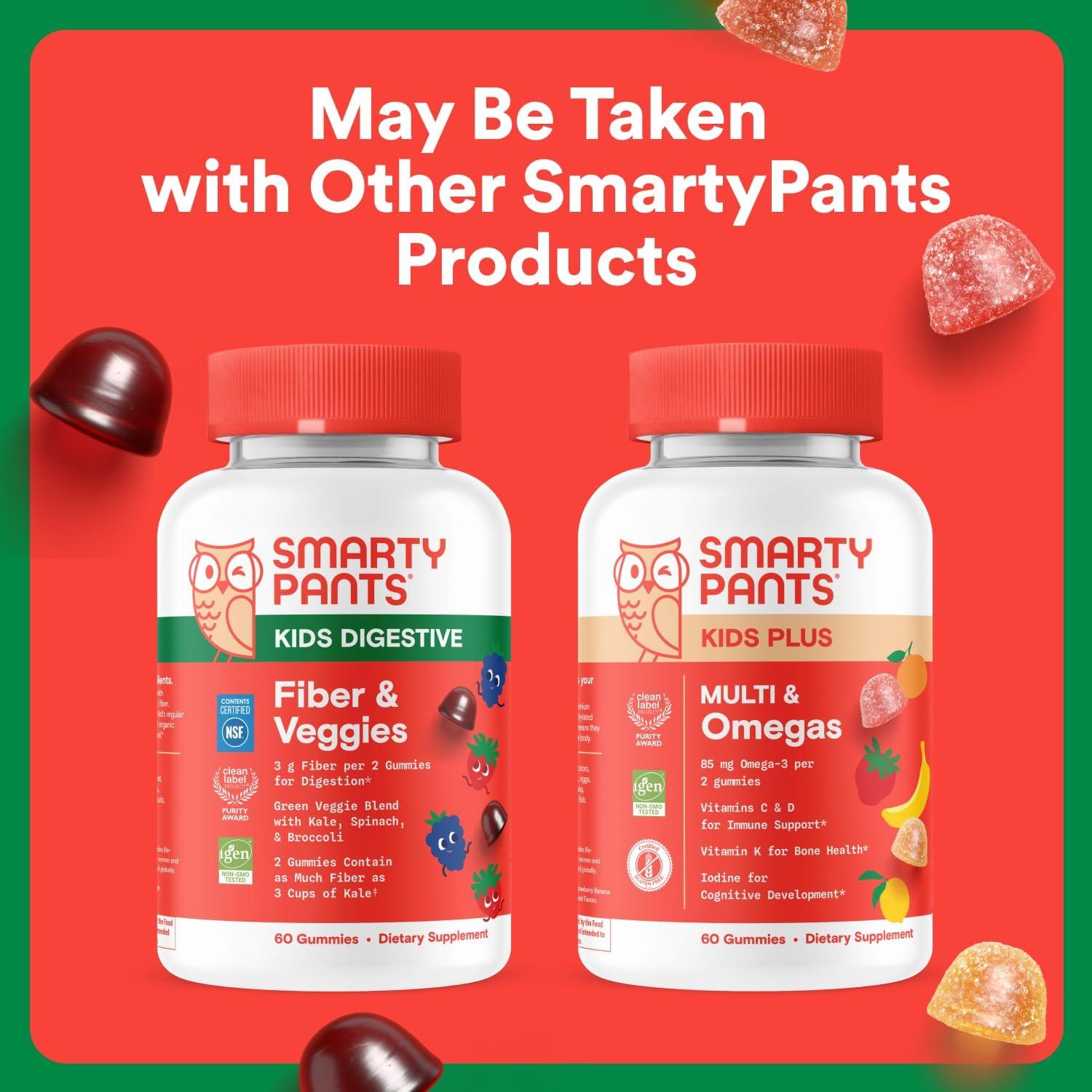 image:imageSmartyPants Kids Fiber amp Veggies Prebiotic Fiber Gummies for Kids Fiber Supplement with Inulin Organic Green Veggie Blend Vegan Gluten Free Mixed Berry Flavor 60 Count 30 Day SupplyFiber Veggies