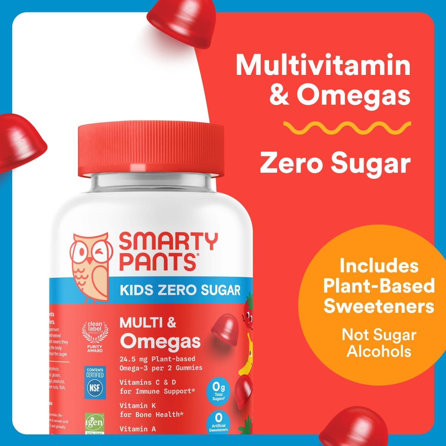 image:imageSmartyPants Kids Zero Sugar Multivitamin Gummies Omega3 Vitamins D C A PlantBased Gluten Free Strawberry Banana Flavor 60 Count 30 Day SupplyZero Sugar