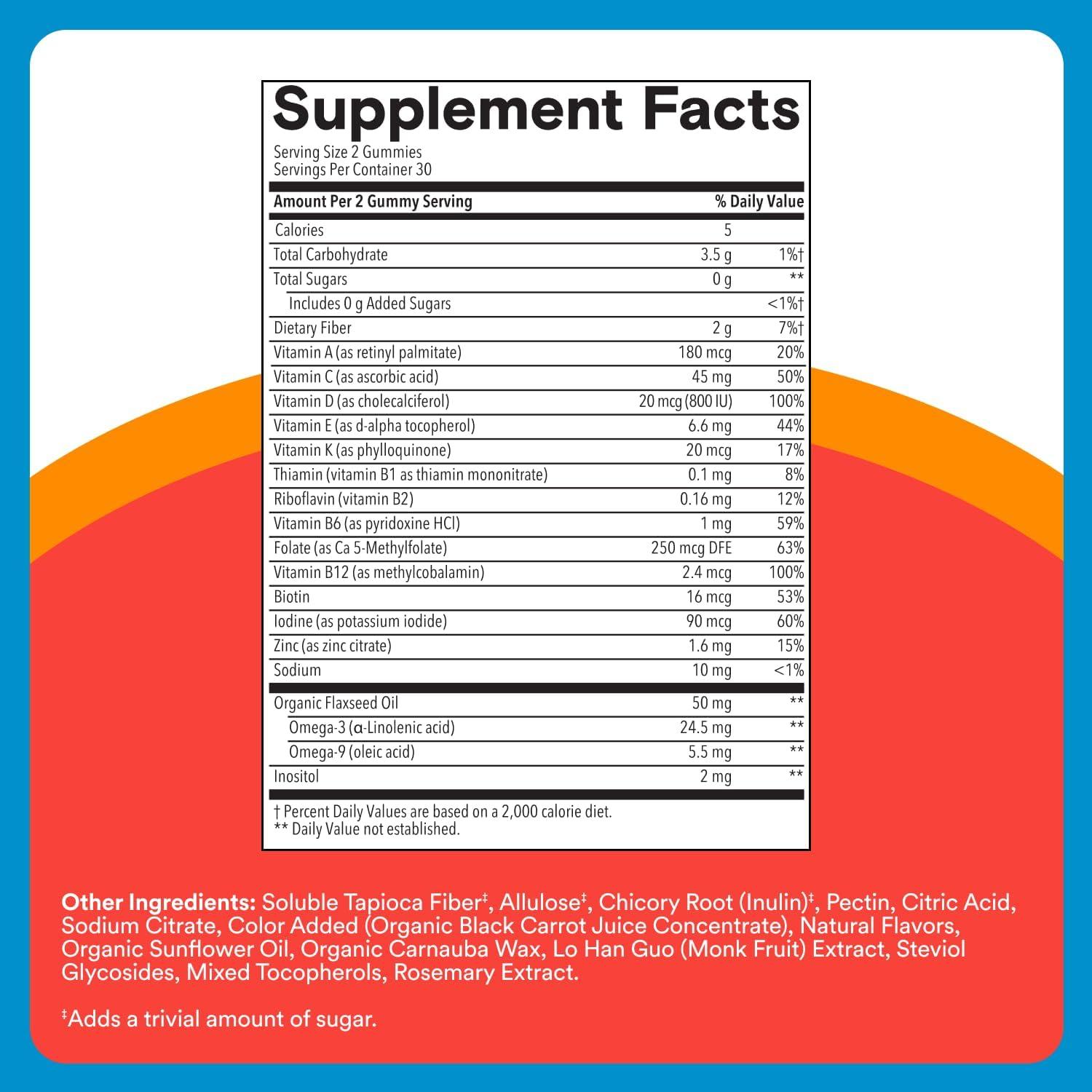 image:imageSmartyPants Kids Zero Sugar Multivitamin Gummies Omega3 Vitamins D C A PlantBased Gluten Free Strawberry Banana Flavor 60 Count 30 Day SupplyZero Sugar