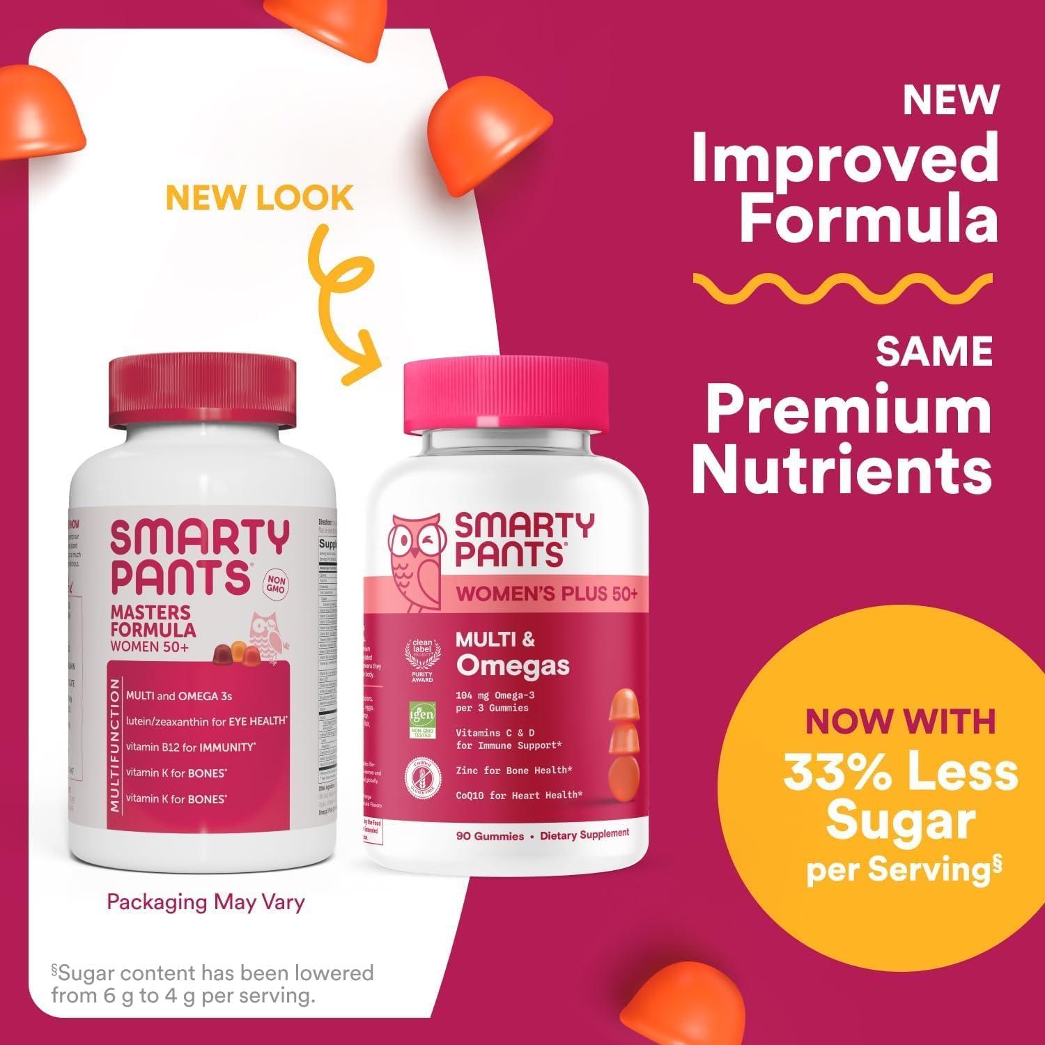 image:imageSmartyPants Multivitamin Gummy for Women 50 and Over Omega 3 DHAEPA Methylfolate CoQ10 Vitamin D3 C Vitamin B12 B6 A K Biotin Gluten Free 90 Count 30 Day Supply1 Count Pack of 1
