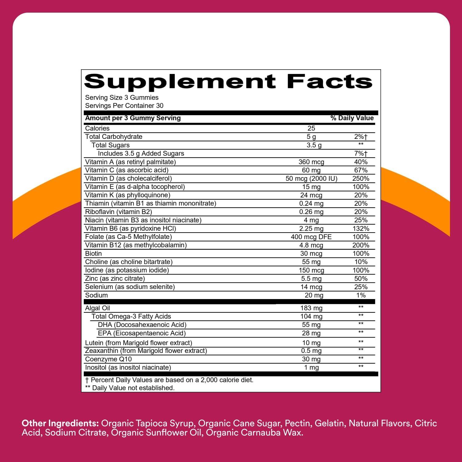 image:imageSmartyPants Multivitamin Gummy for Women 50 and Over Omega 3 DHAEPA Methylfolate CoQ10 Vitamin D3 C Vitamin B12 B6 A K Biotin Gluten Free 90 Count 30 Day Supply1 Count Pack of 1