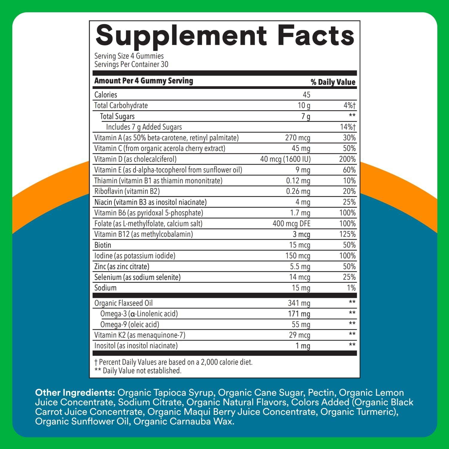 image:imageSmartyPants Multivitamin for Men Organic Gummies Methylfolate Omega 3 ALA Vitamin D3 C Vitamin B12 B6 A K amp Zinc for Immune Support Biotin Vegetarian 120 Gummies 30 Day SupplyOrganic Mixed Fruit