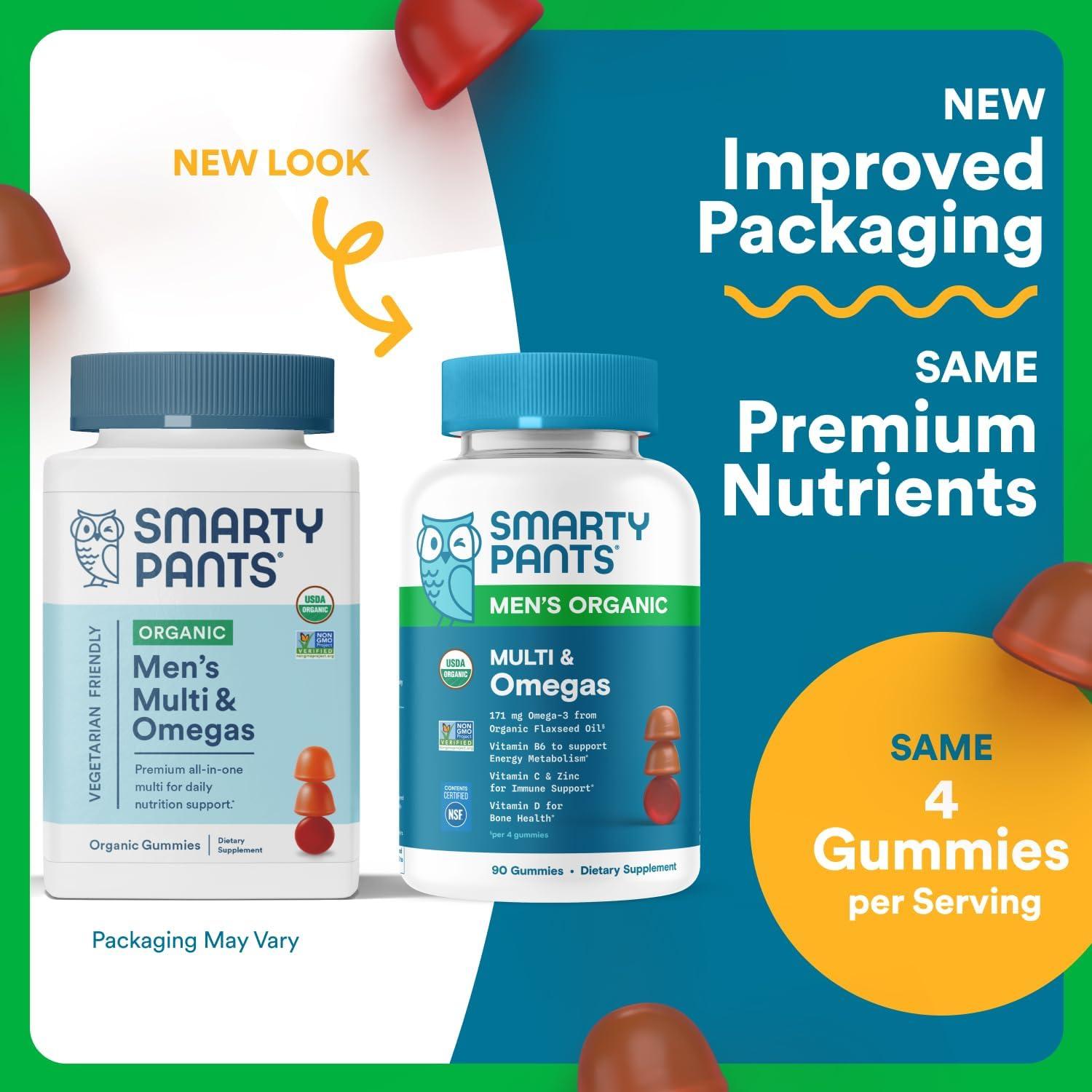 image:imageSmartyPants Multivitamin for Men Organic Gummies Methylfolate Omega 3 ALA Vitamin D3 C Vitamin B12 B6 A K amp Zinc for Immune Support Biotin Vegetarian 120 Gummies 30 Day SupplyOrganic Mixed Fruit