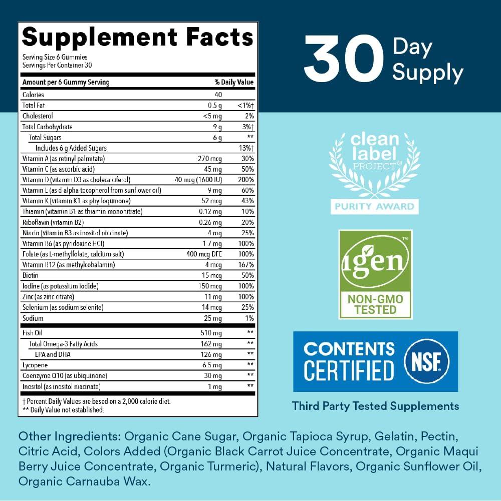 image:imageSmartyPants Multivitamin for Men Organic Gummies Methylfolate Omega 3 ALA Vitamin D3 C Vitamin B12 B6 A K amp Zinc for Immune Support Biotin Vegetarian 120 Gummies 30 Day SupplyMixed Fruit
