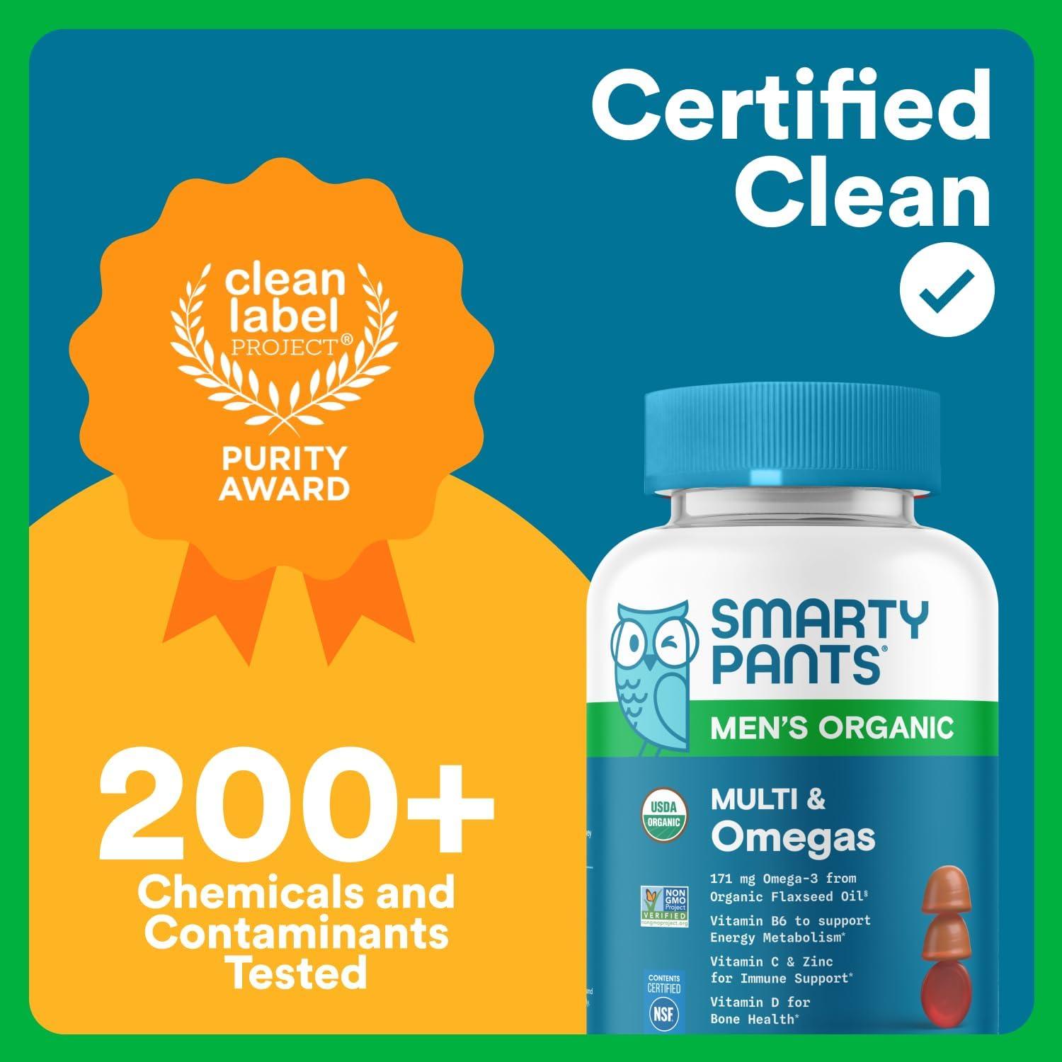 image:imageSmartyPants Multivitamin for Men Organic Gummies Methylfolate Omega 3 ALA Vitamin D3 C Vitamin B12 B6 A K amp Zinc for Immune Support Biotin Vegetarian 120 Gummies 30 Day SupplyOrganic Mixed Fruit