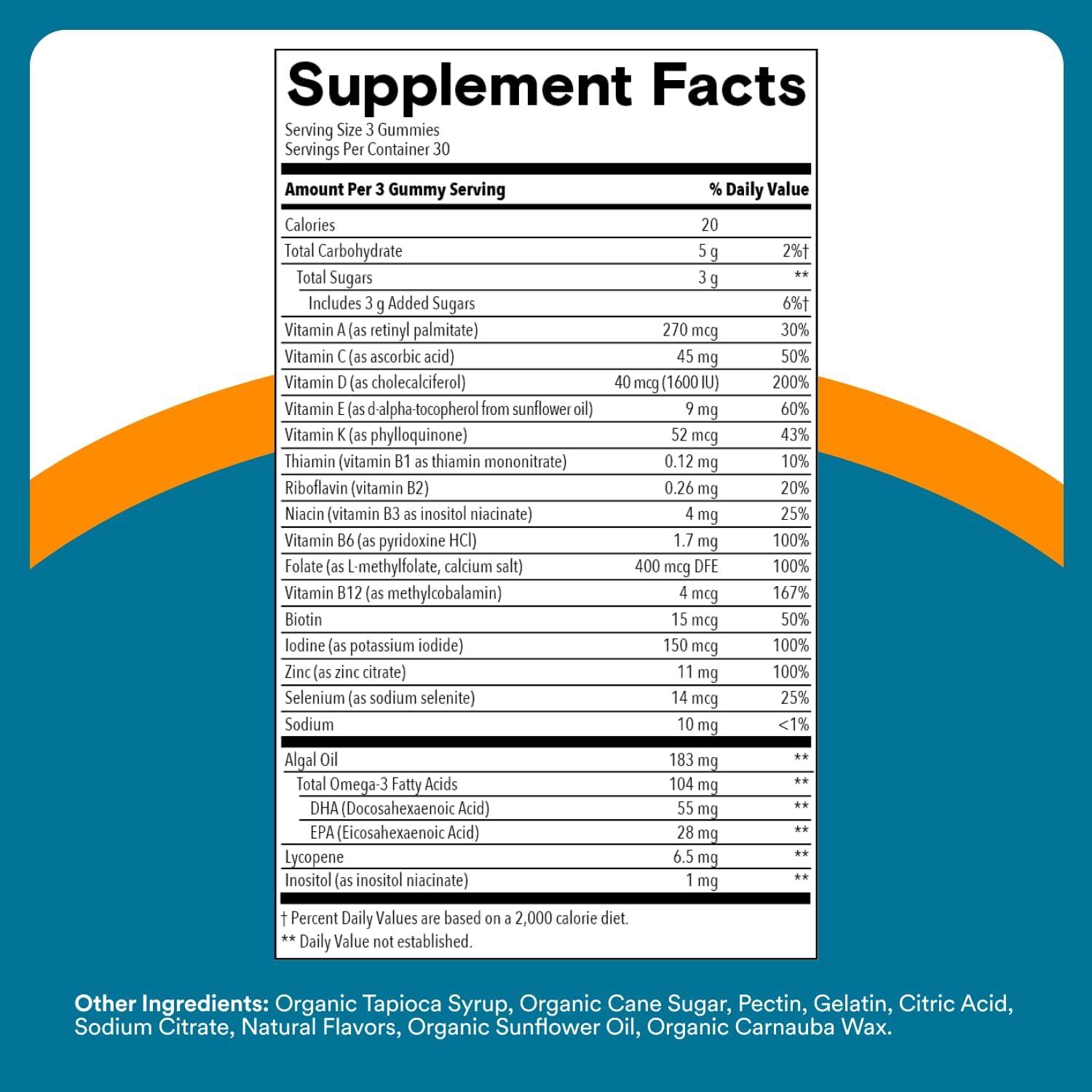 image:imageSmartyPants Multivitamin for Men Organic Gummies Methylfolate Omega 3 ALA Vitamin D3 C Vitamin B12 B6 A K amp Zinc for Immune Support Biotin Vegetarian 120 Gummies 30 Day SupplyMixed Fruit
