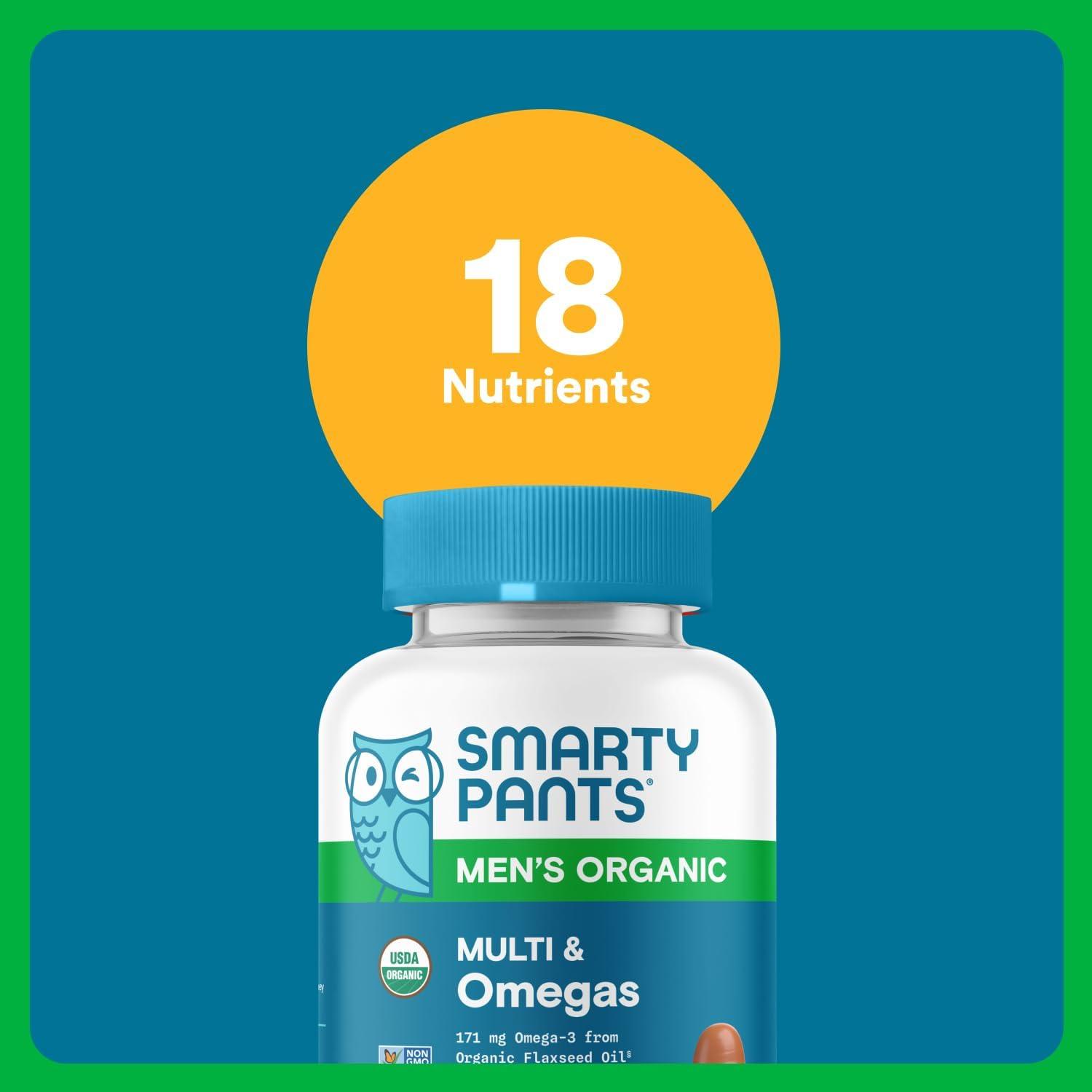 image:imageSmartyPants Multivitamin for Men Organic Gummies Methylfolate Omega 3 ALA Vitamin D3 C Vitamin B12 B6 A K amp Zinc for Immune Support Biotin Vegetarian 120 Gummies 30 Day SupplyOrganic Mixed Fruit