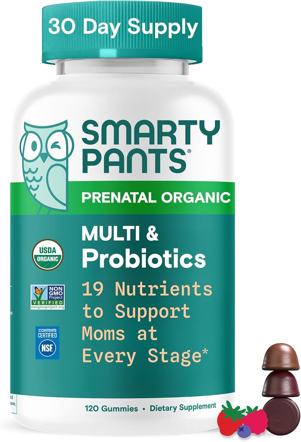 image:imageSmartyPants Organic Prenatal Vitamins for Women Multivitamin Gummies Probiotics Biotin Methylfolate Omega 3 ALA Vitamin D3 C Vitamin B12 B6 A K2 amp Zinc Choline 120 Count 30 Day Supply1 Count Pack of 1