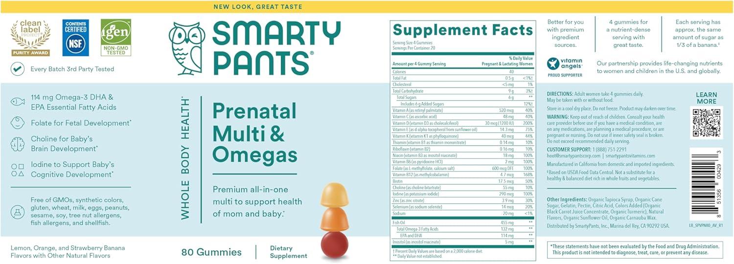 image:imageSmartyPants Prenatal Multivitamin Gummies Omega 3 DHAEPA Methylfolate Biotin Vitamin D3 C Vitamin B12 B6 Vitamin A K amp Zinc Gluten Free 120 Count 40 Day SupplyOld 20 Day Supply