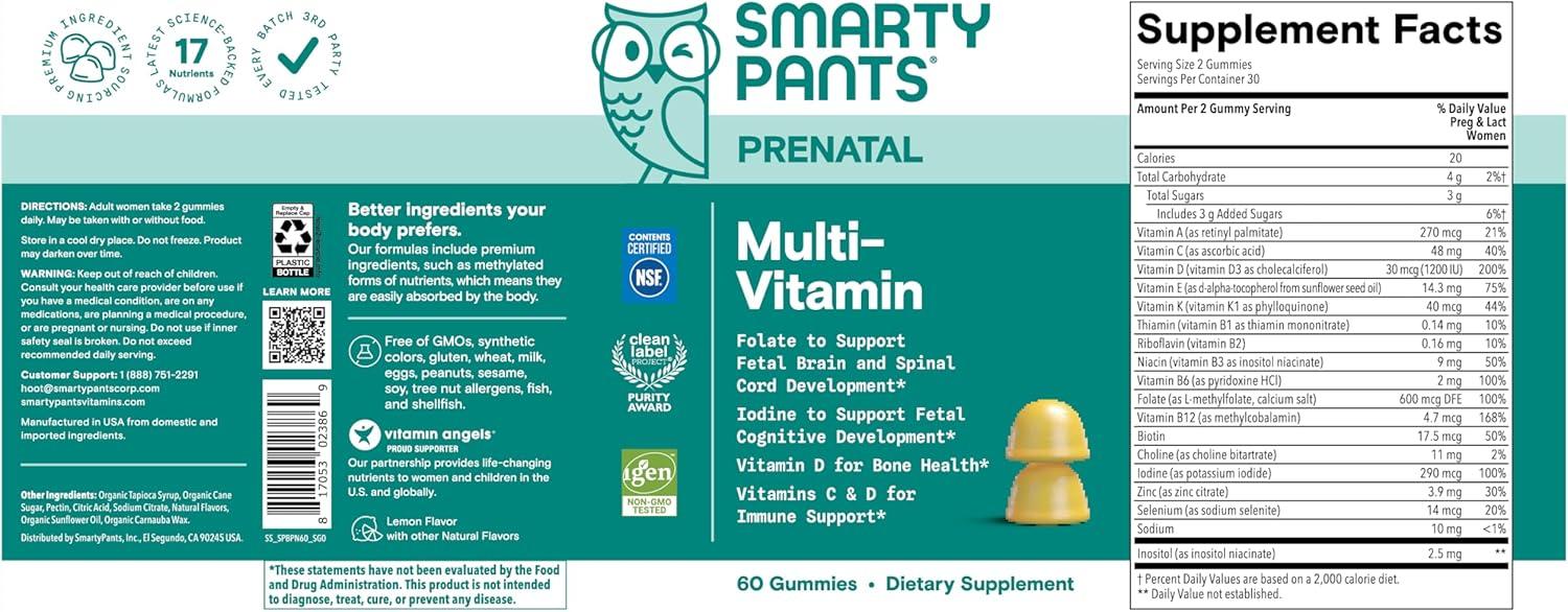 image:imageSmartyPants Prenatal Vitamins for Women Multivitamin Gummies Pre and Postnatal Vitamins Biotin Methylfolate Vitamin D3 C Vitamin B12 B6 A K amp Zinc Inositol 60 Count 30 Day Supply60 Count Pack of 2