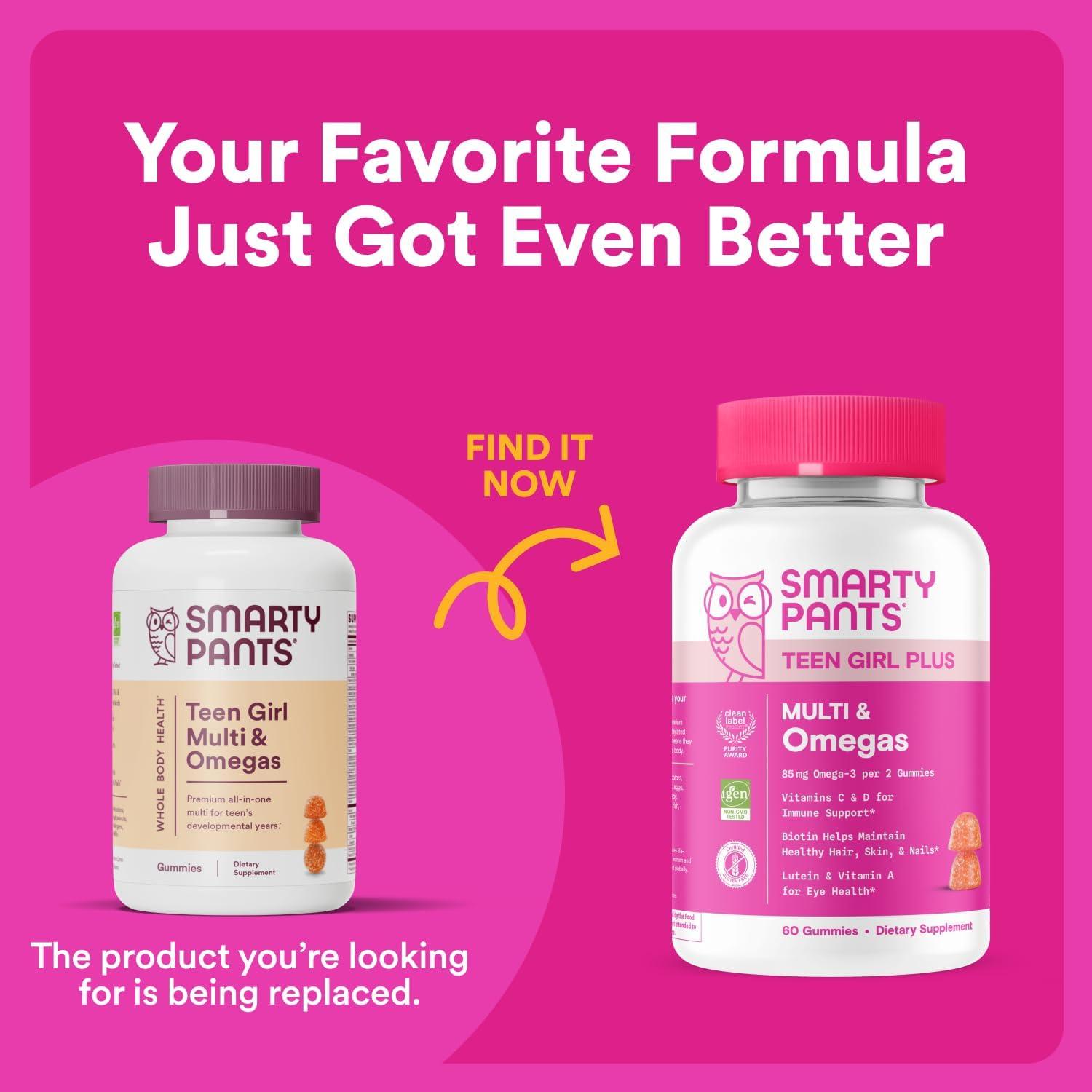 image:imageSmartyPants Teen Girl Multivitamin Gummies Omega 3 DHAEPA Vitamin C D3 B12 Vitamin A K amp Zinc Biotin to Support Hair Skin amp Nails Gluten Free 60 Count 30 Day Supply120 Count Pack of 1