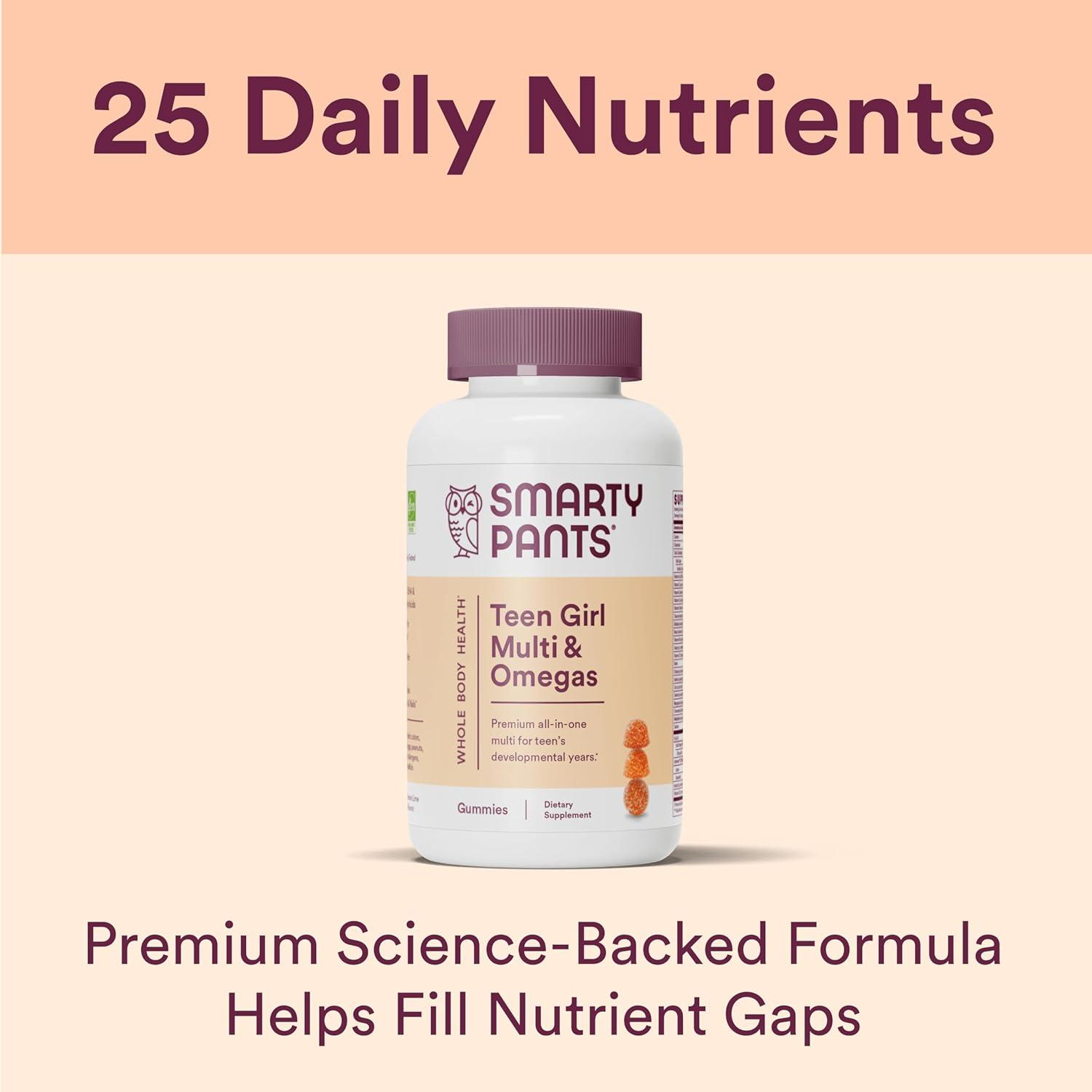 image:imageSmartyPants Teen Girl Multivitamin Gummies Omega 3 DHAEPA Vitamin C D3 B12 Vitamin A K amp Zinc Biotin to Support Hair Skin amp Nails Gluten Free 60 Count 30 Day Supply120 Count Pack of 1
