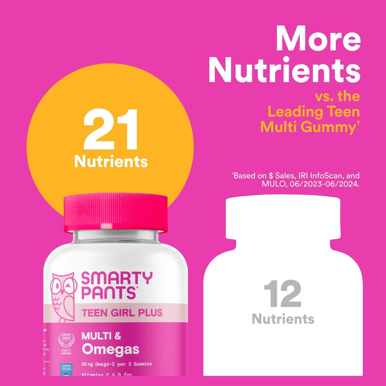 image:imageSmartyPants Teen Girl Multivitamin Gummies Omega 3 DHAEPA Vitamin C D3 B12 Vitamin A K amp Zinc Biotin to Support Hair Skin amp Nails Gluten Free 60 Count 30 Day Supply1 Count Pack of 1