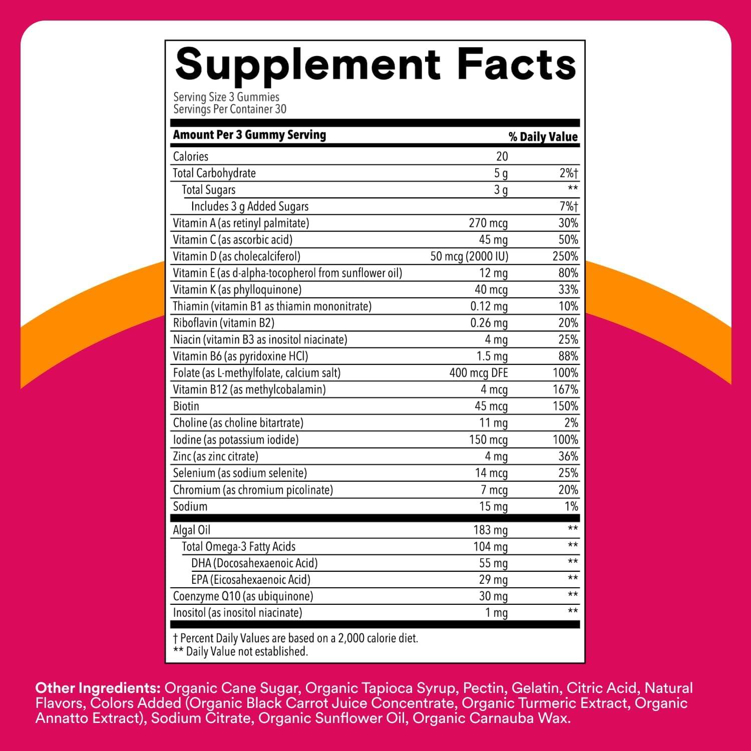 image:imageSmartyPants Womens Multivitamin Gummies Omega 3 DHAEPA Methylfolate CoQ10 Vitamin D3 C B12 B6 A K Zinc Three Fruit Flavors 90 Count 30 Day SupplyNew 30 Day Supply