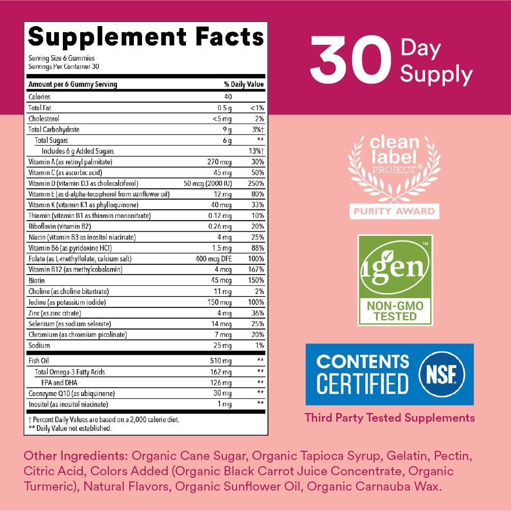 image:imageSmartyPants Womens Multivitamin Gummies Omega 3 DHAEPA Methylfolate CoQ10 Vitamin D3 C B12 B6 A K Zinc Three Fruit Flavors 90 Count 30 Day SupplyOld 30 Day Supply