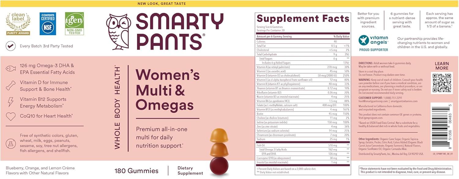 image:imageSmartyPants Womens Multivitamin Gummies Omega 3 DHAEPA Methylfolate CoQ10 Vitamin D3 C B12 B6 A K Zinc Three Fruit Flavors 90 Count 30 Day SupplyOld 30 Day Supply