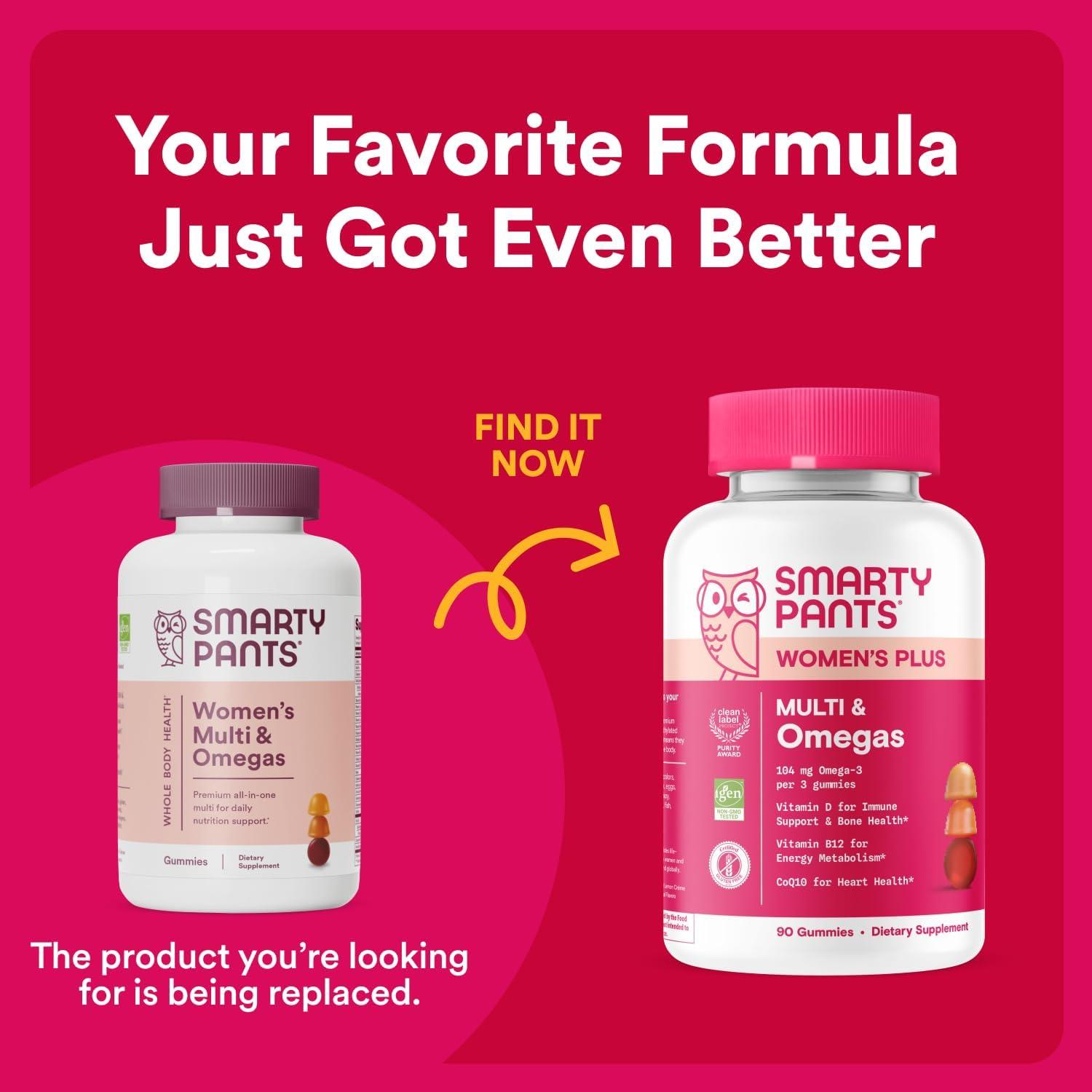 image:imageSmartyPants Womens Multivitamin Gummies Omega 3 DHAEPA Methylfolate CoQ10 Vitamin D3 C B12 B6 A K Zinc Three Fruit Flavors 90 Count 30 Day SupplyOld 30 Day Supply