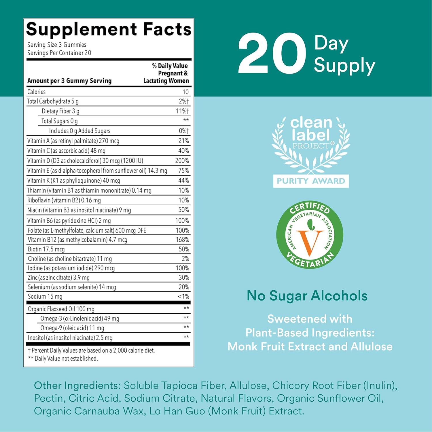 image:imageSmartyPants Zero Sugar Prenatal Multivitamin Gummies Choline Methylfolate Omega 3 ALA Vitamin D3 C Vitamin B12 B6 A K Zinc Biotin Gluten Free No Sugar Alcohols 90 Count 30 Day SupplyOld Formula