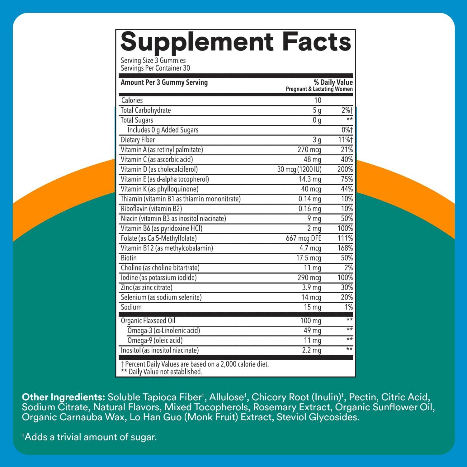 image:imageSmartyPants Zero Sugar Prenatal Multivitamin Gummies Choline Methylfolate Omega 3 ALA Vitamin D3 C Vitamin B12 B6 A K Zinc Biotin Gluten Free No Sugar Alcohols 90 Count 30 Day SupplyNew Formula