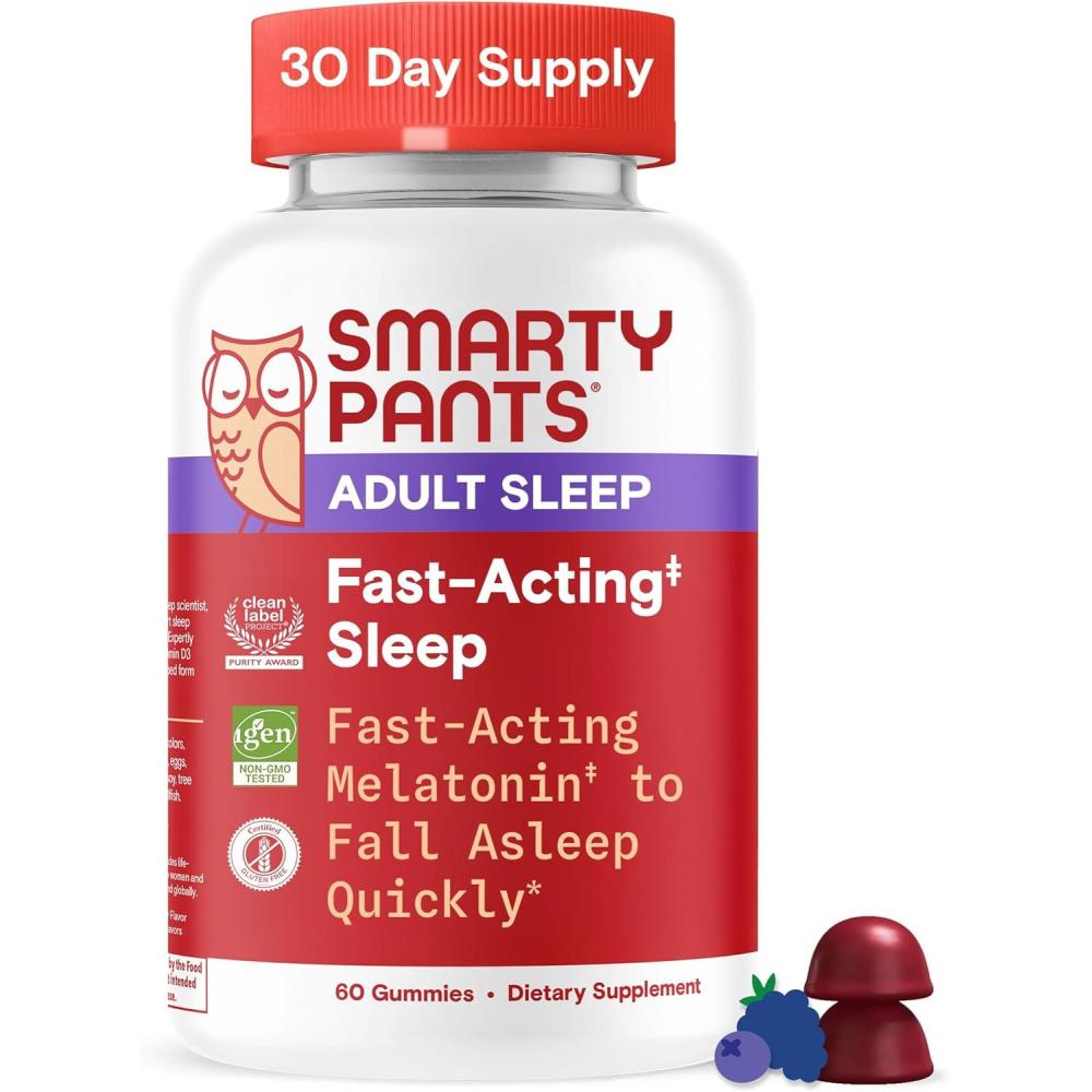 image:imageSmartyPants Adult Sleep Gummies with Melatonin Magnesium amp LTheanine DrugFree NonHabit Forming Sleep Aid FastActing Blueberry BlackBerry Flavor 60 CountAdult Sleep Gummies