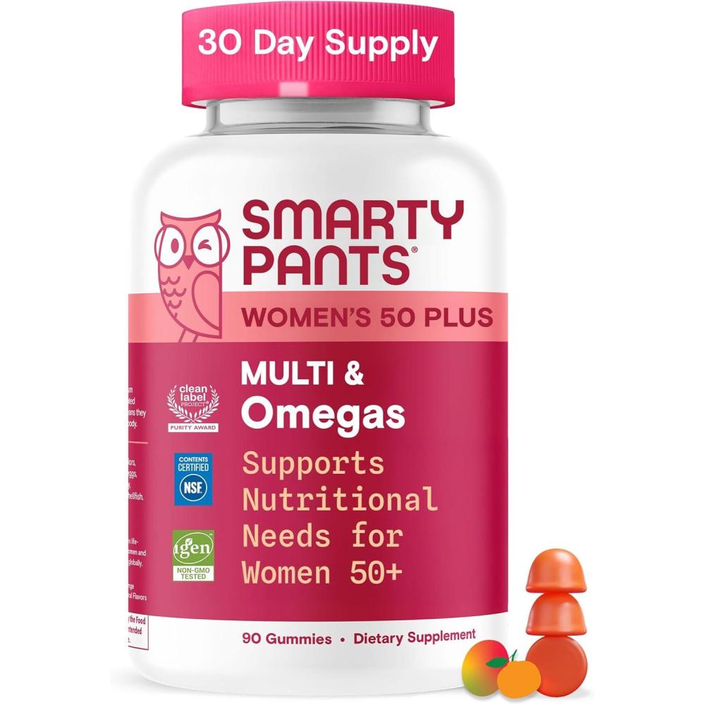 image:imageSmartyPants Multivitamin Gummy for Women 50 and Over Omega 3 DHAEPA Methylfolate CoQ10 Vitamin D3 C Vitamin B12 B6 A K Biotin Gluten Free 90 Count 30 Day Supply1 Count Pack of 1