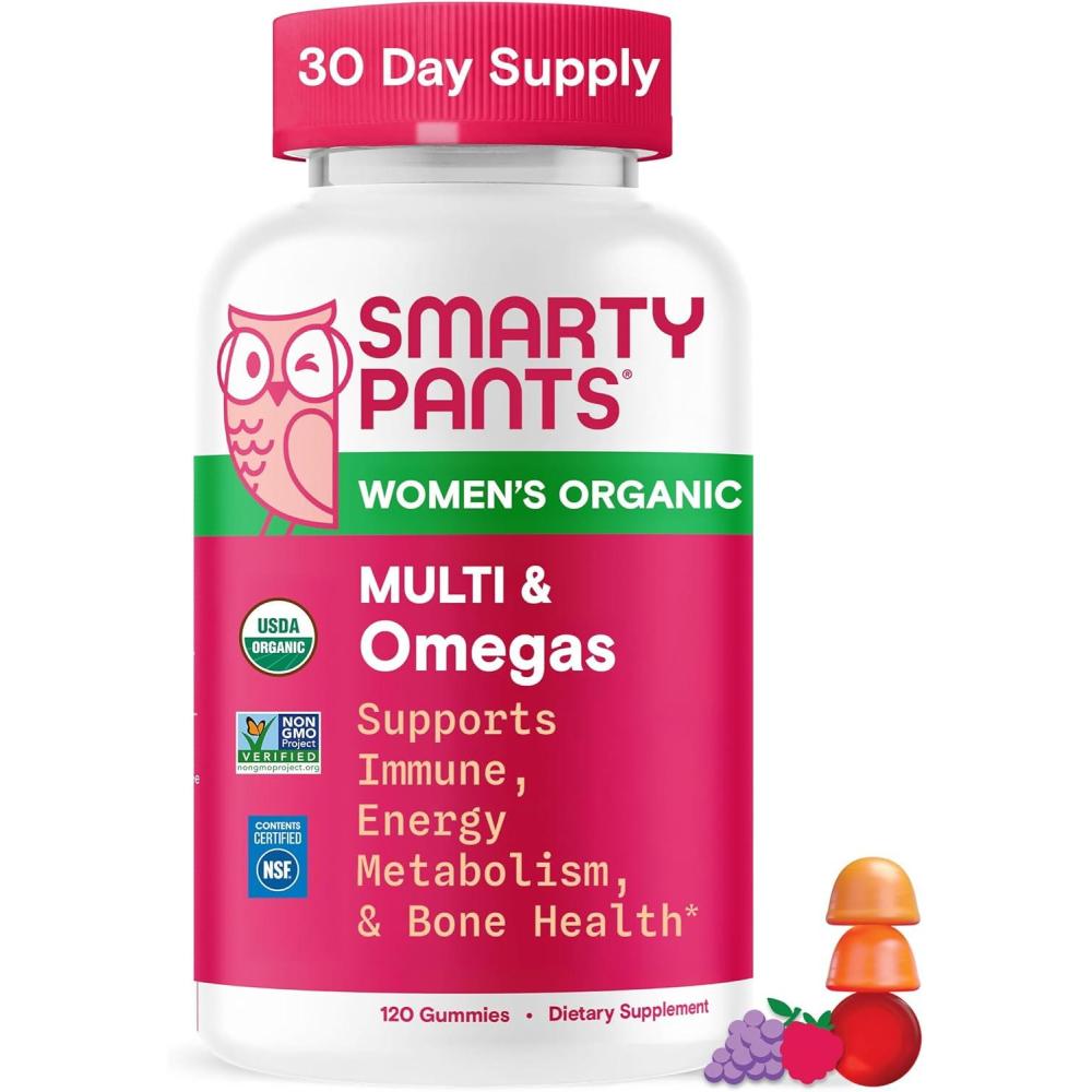 image:imageSmartyPants Organic Womens Multivitamin Gummies Biotin Methylfolate Omega 3 ALA Vitamin D3 C Vitamin B12 B6 A K amp Zinc Inositol Gluten Free Vegetarian 120 Count 30 Day Supply1 Count Pack of 1