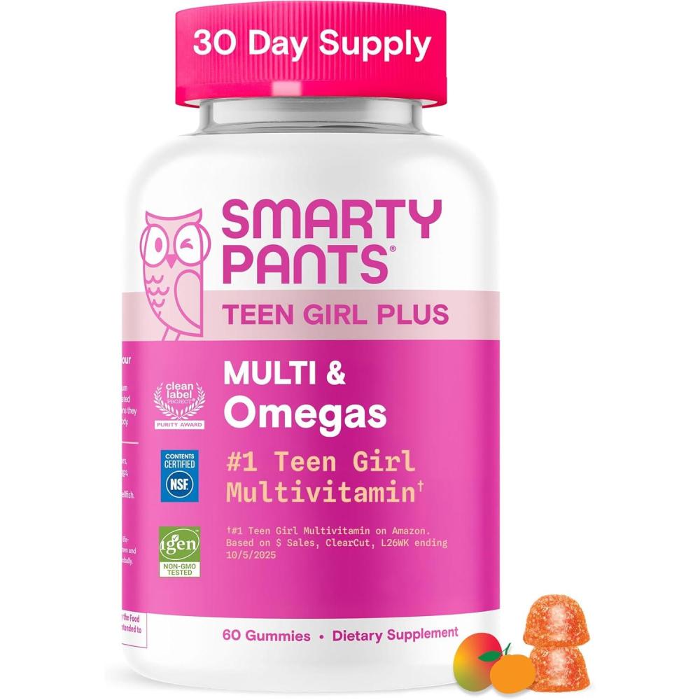 image:imageSmartyPants Teen Girl Multivitamin Gummies Omega 3 DHAEPA Vitamin C D3 B12 Vitamin A K amp Zinc Biotin to Support Hair Skin amp Nails Gluten Free 60 Count 30 Day Supply1 Count Pack of 1