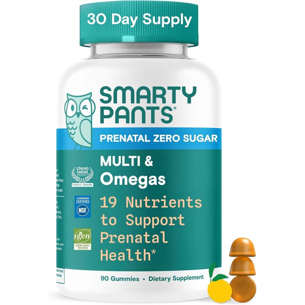 image:imageSmartyPants Zero Sugar Prenatal Multivitamin Gummies Choline Methylfolate Omega 3 ALA Vitamin D3 C Vitamin B12 B6 A K Zinc Biotin Gluten Free No Sugar Alcohols 90 Count 30 Day SupplyNew Formula